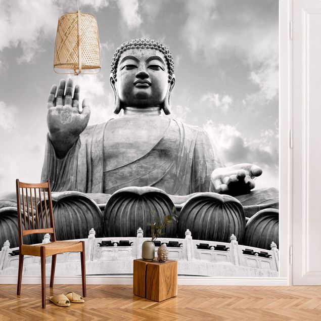 Tapete Schwarz-Weiß Großer Buddha Schwarz-Weiß