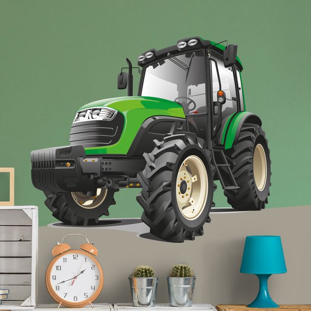 Wandtattoo Bauernhof Tiere Großer grüner Traktor