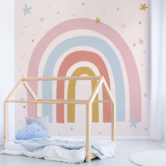 Wandtapete Design Großer Regenbogen mit Sternen und Pünktchen