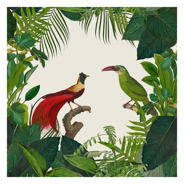 Fototapete grün Grünes Paradis mit tropischen Vögeln