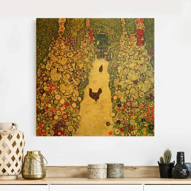 Leinwand Bilder XXL Gustav Klimt - Gartenweg mit Hühnern