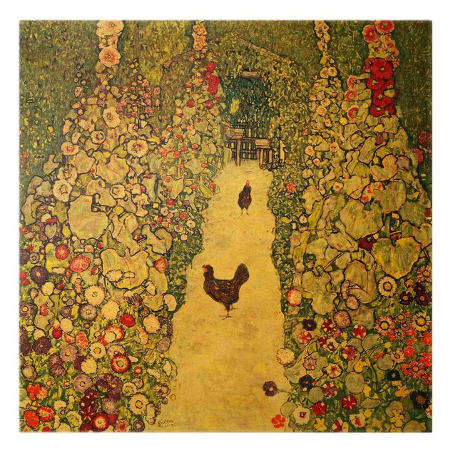 Stillleben Leinwand Gustav Klimt - Gartenweg mit Hühnern