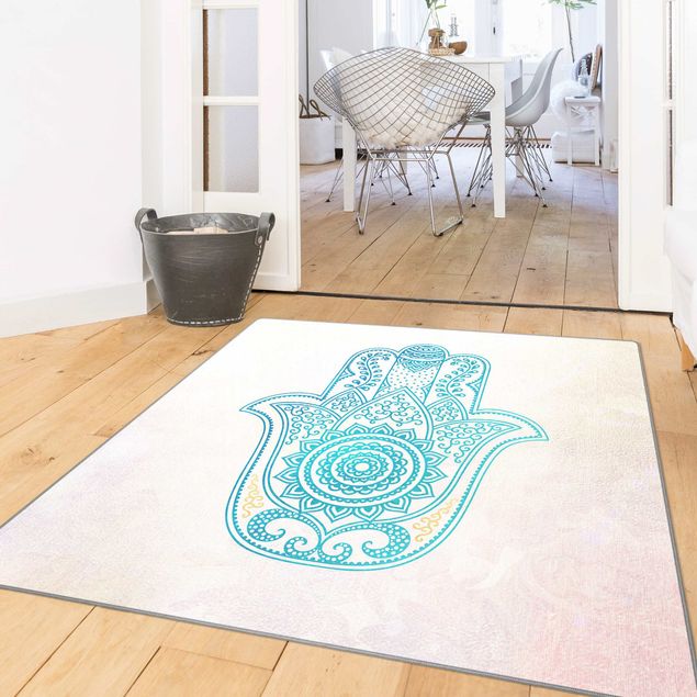 Teppiche Hamsa Hand Illustration Mandala gold blau