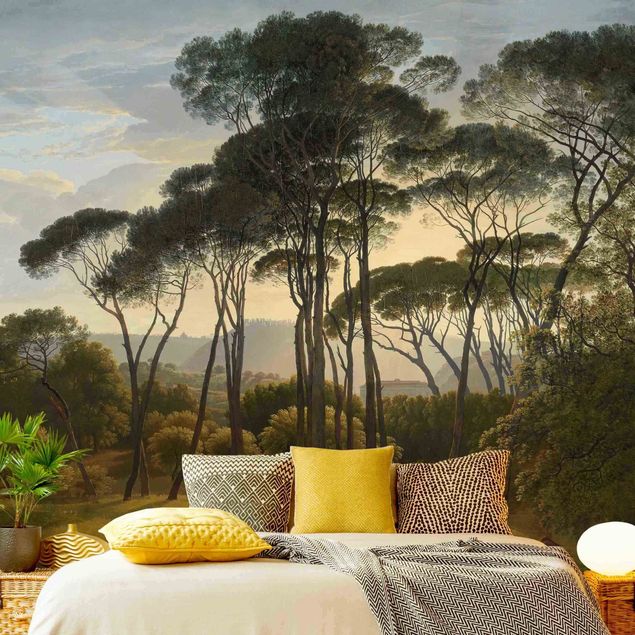 Tapete Natur Hendrik Voogd Landschaft mit Bäumen in Öl
