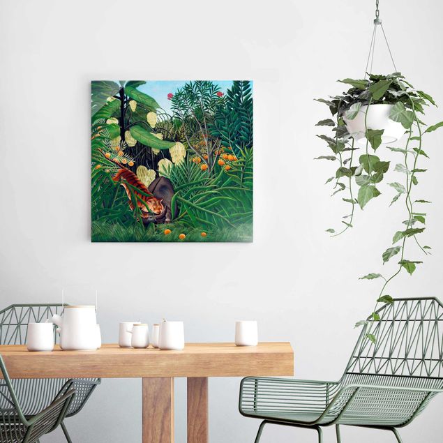 Glasbilder Pflanzen Henri Rousseau - Kampf zwischen Tiger und Büffel
