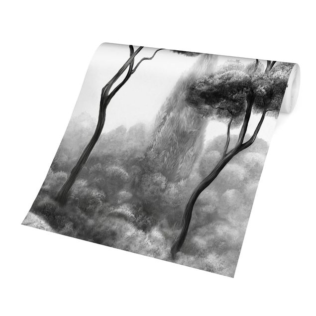 Fototapete weiß Hohe Bäume schwarz-weiß