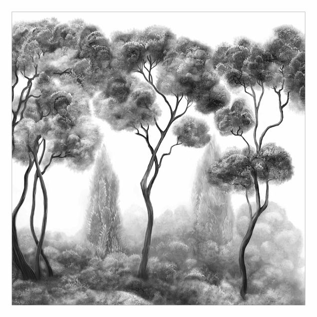 Wandtapete Design Hohe Bäume schwarz-weiß