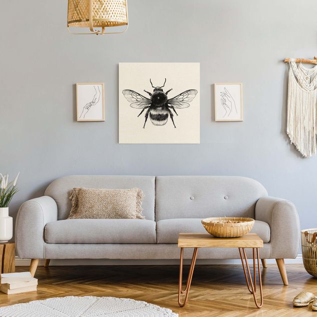 Leinwandbilder Wohnzimmer modern Illustration fliegende Hummel Schwarz