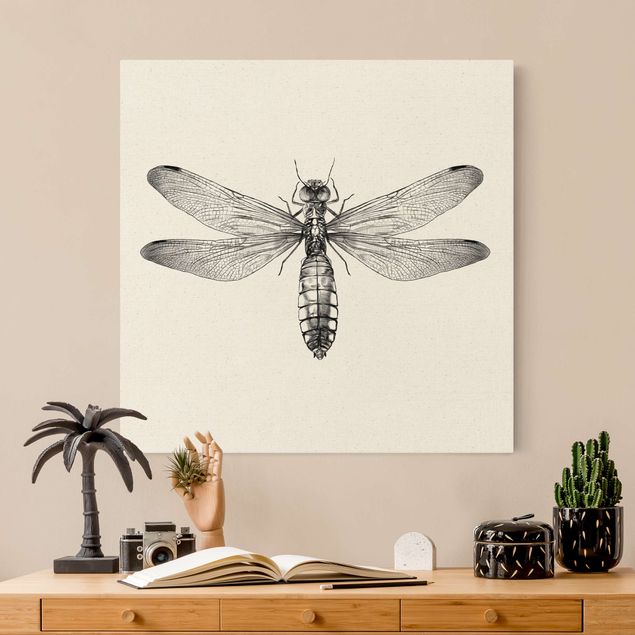 Wandbilder Tiere Illustration fliegende Libelle Schwarz