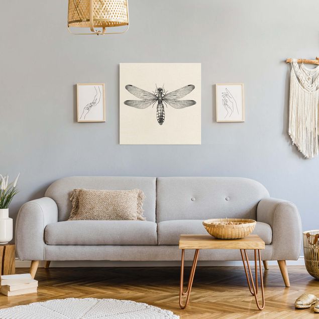 Leinwandbilder Wohnzimmer modern Illustration fliegende Libelle Schwarz