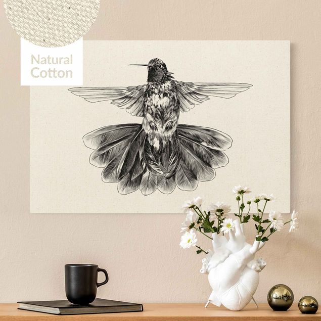 Leinwandbilder XXL Illustration fliegender Kolibri Schwarz
