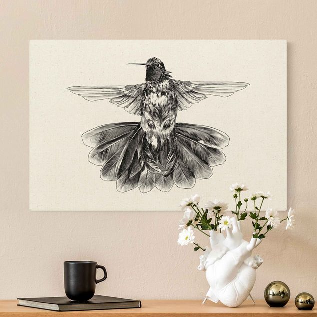 Wandbilder Vögel Illustration fliegender Kolibri Schwarz