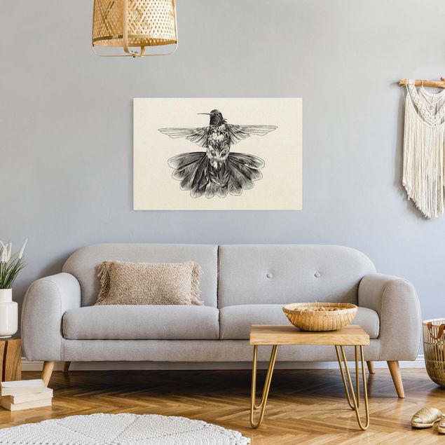 Wandbilder Tiere Illustration fliegender Kolibri Schwarz
