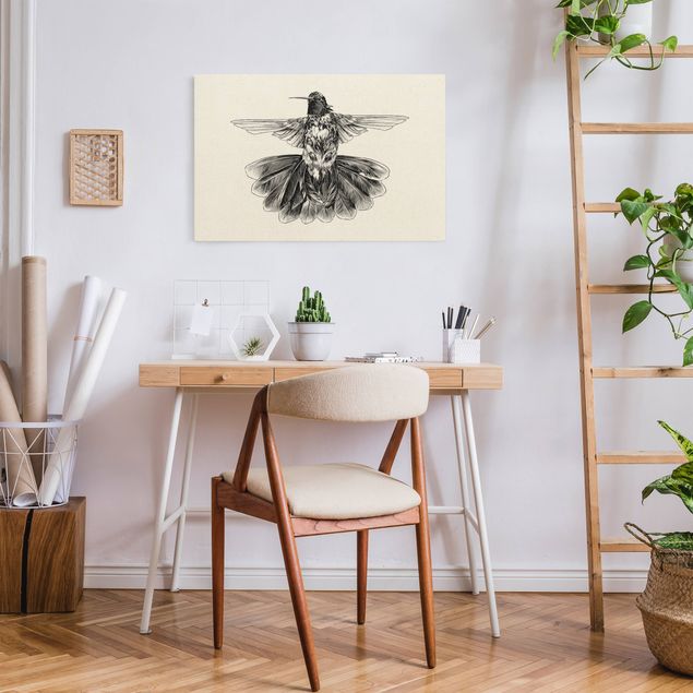 Leinwandbilder Tier Illustration fliegender Kolibri Schwarz