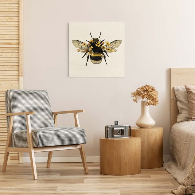Wandbilder Wohnzimmer modern Illustration florale Hummel