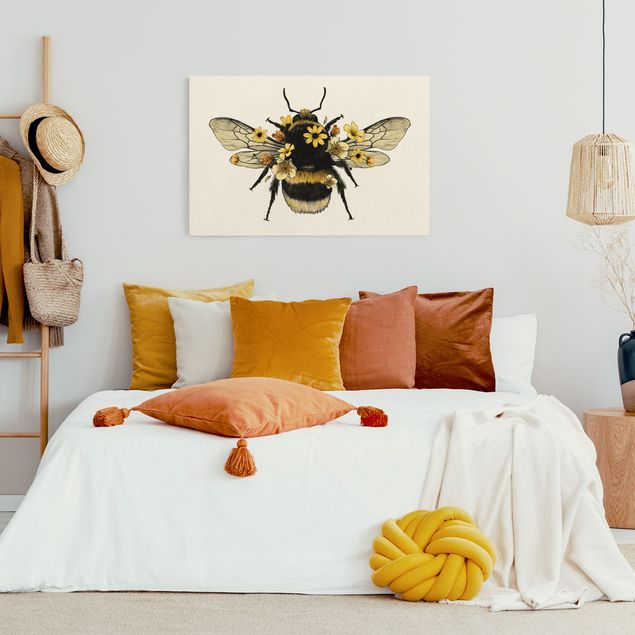 Moderne Leinwandbilder Wohnzimmer Illustration florale Hummel