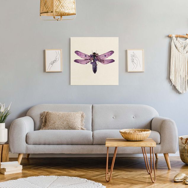 Wandbilder Wohnzimmer modern Illustration florale Libelle