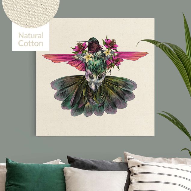 Leinwandbilder XXL Illustration floraler Kolibri