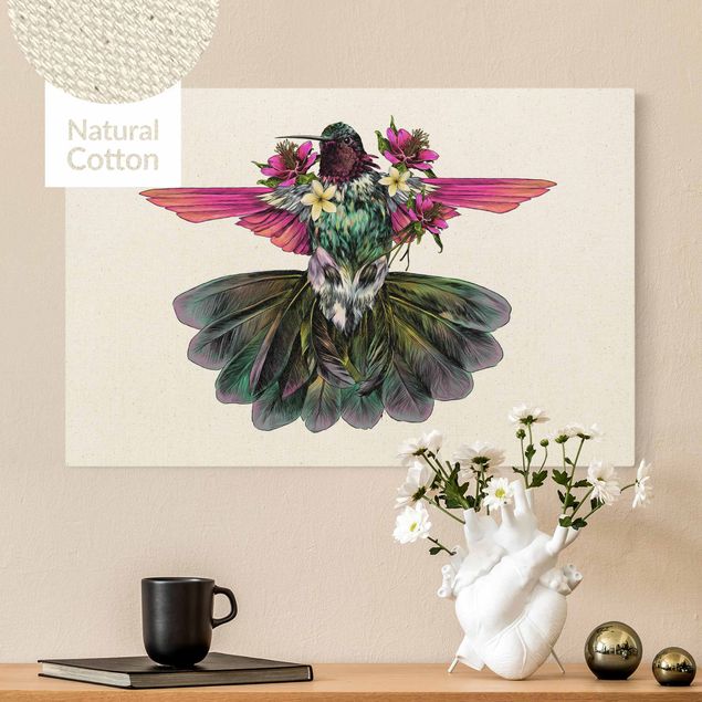 Wandbilder XXL Illustration floraler Kolibri