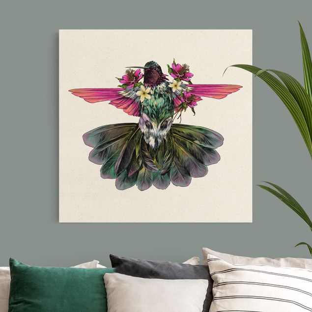 Wandbilder Vögel Illustration floraler Kolibri