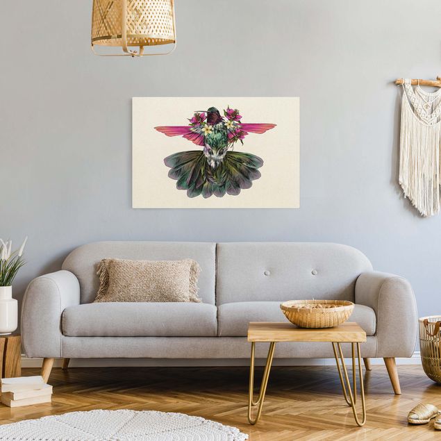 Wandbilder Tiere Illustration floraler Kolibri
