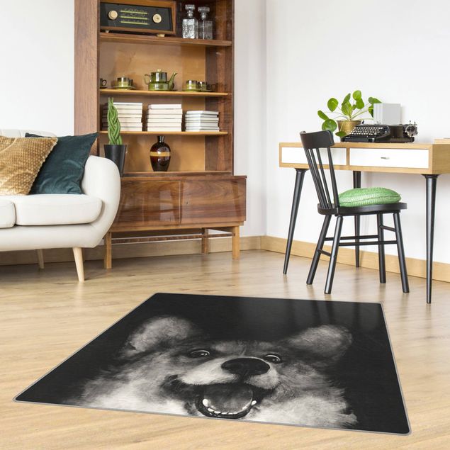 Teppiche Illustration Hund Corgi Malerei Schwarz Weiß