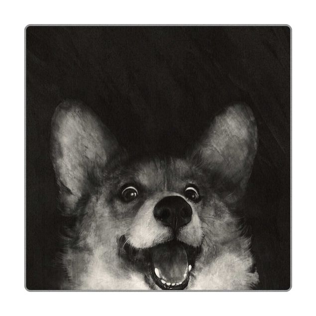 Teppich - Illustration Hund Corgi Malerei Schwarz Weiß