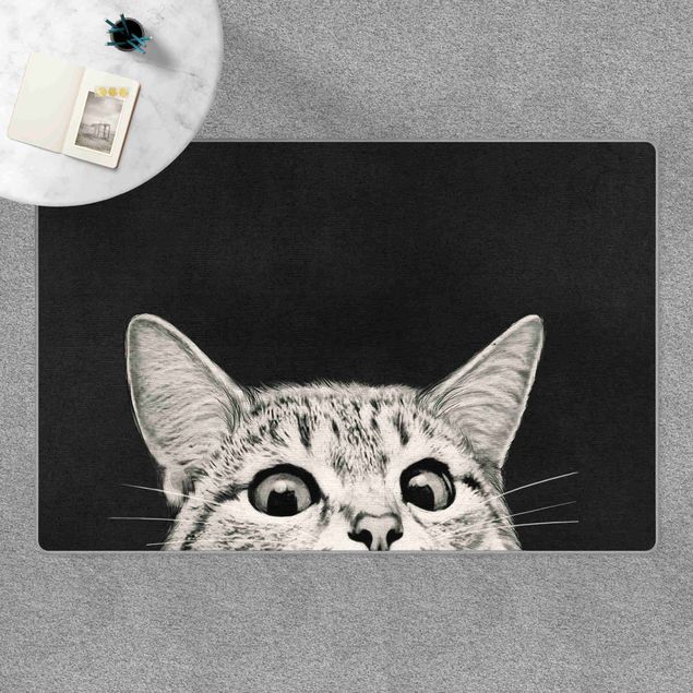 Teppich schwarz-weiß Illustration Katze Schwarz Weiß Zeichnung
