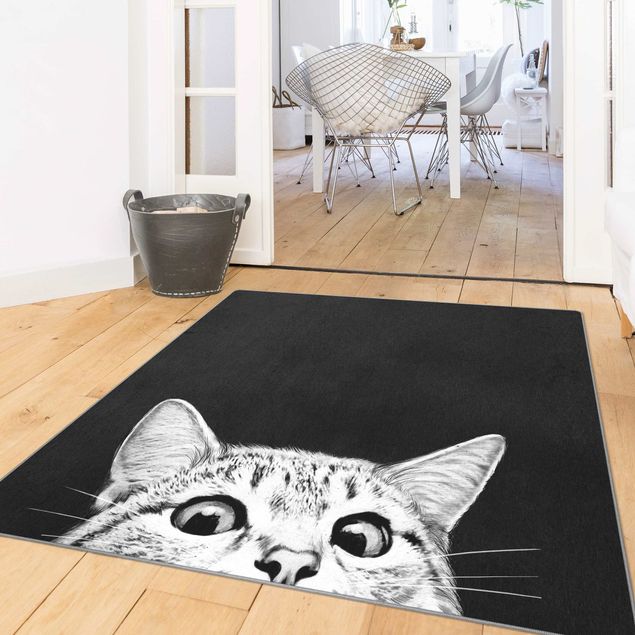 Teppiche groß Illustration Katze Schwarz Weiß Zeichnung