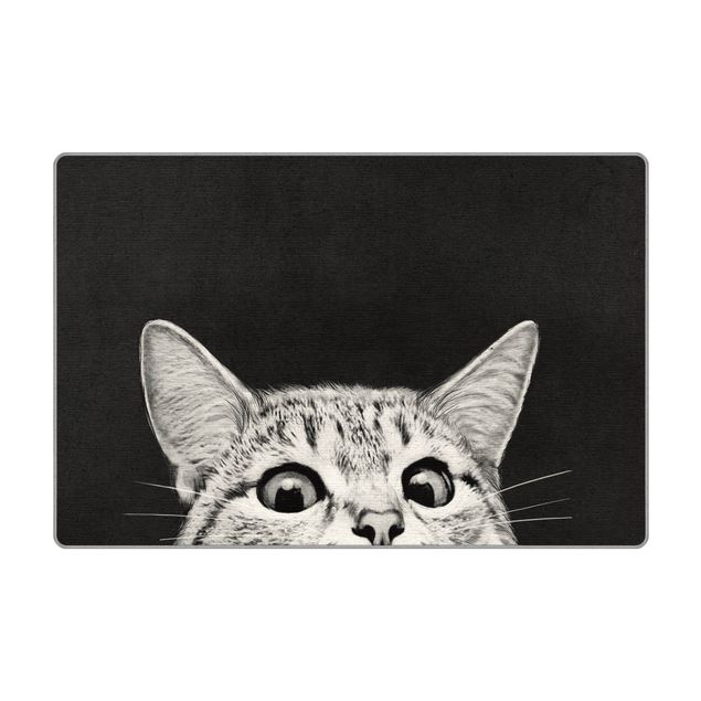 Teppich - Illustration Katze Schwarz Weiß Zeichnung