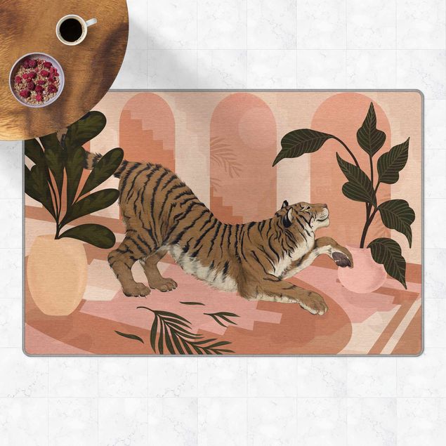 Teppich modern Illustration Tiger in Pastell Rosa Malerei