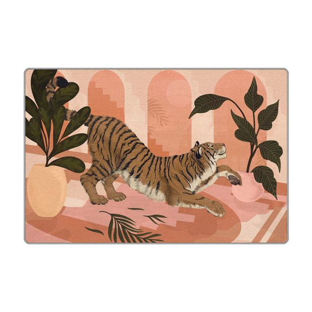Teppich - Illustration Tiger in Pastell Rosa Malerei
