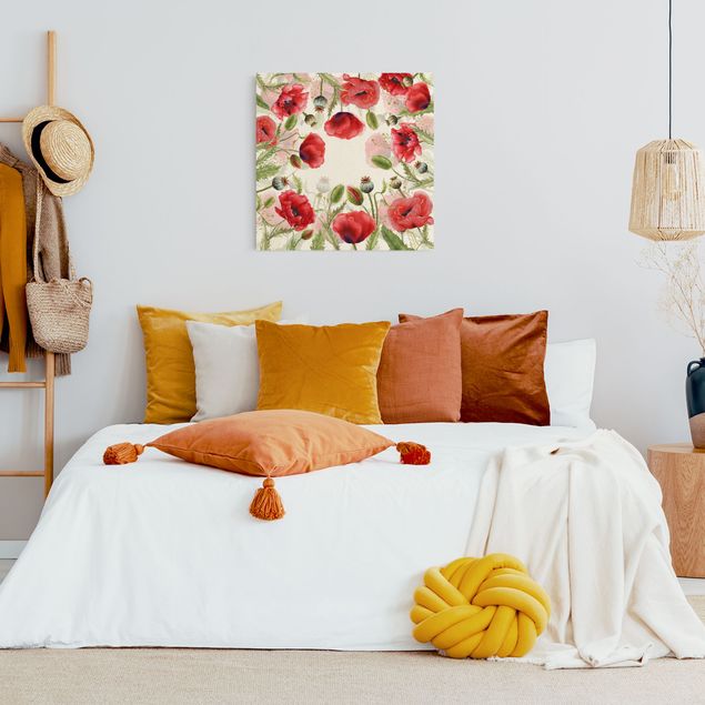 Moderne Leinwandbilder Wohnzimmer Illustrierte Mohnblumen