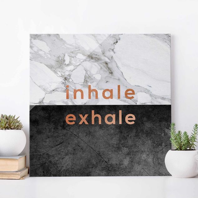 XXL Glasbilder Inhale Exhale Kupfer und Marmor