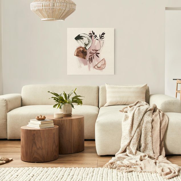 Wandbilder Wohnzimmer modern Japandi Aquarell in Rosé