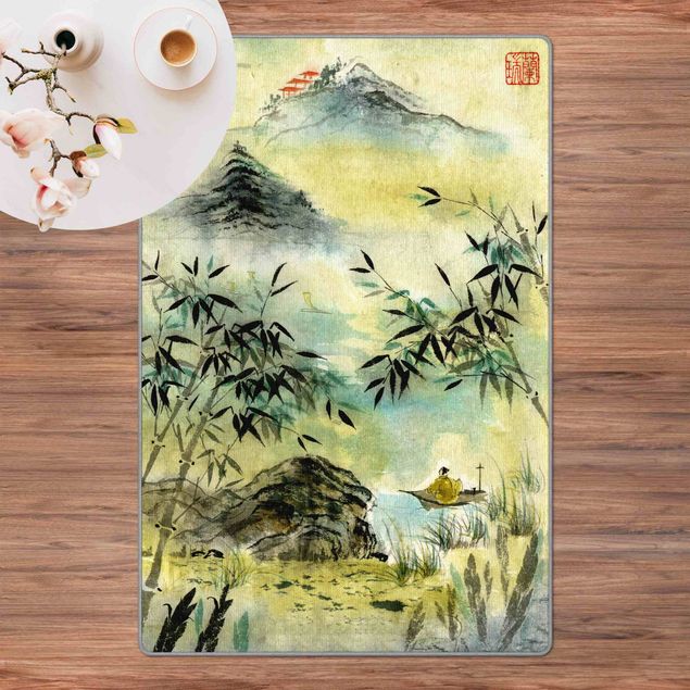 Moderne Teppiche Japanische Aquarell Zeichnung Bambuswald
