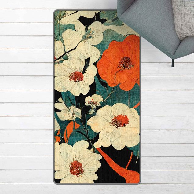 Moderner Teppich Japanische Trockenblumen
