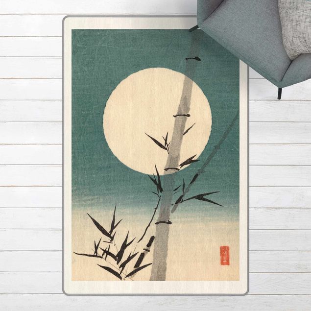 Teppich Bambusoptik Japanische Zeichnung Bambus und Mond