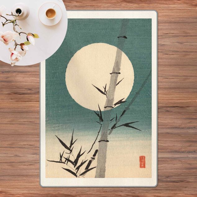 Moderner Teppich Japanische Zeichnung Bambus und Mond