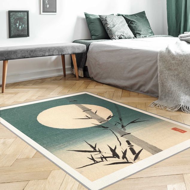 Teppich Vintage Japanische Zeichnung Bambus und Mond