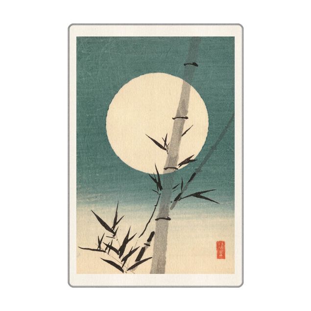 Teppich Natur Japanische Zeichnung Bambus und Mond
