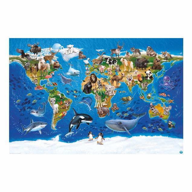 Fototapeten Weltkarte mit Tieren