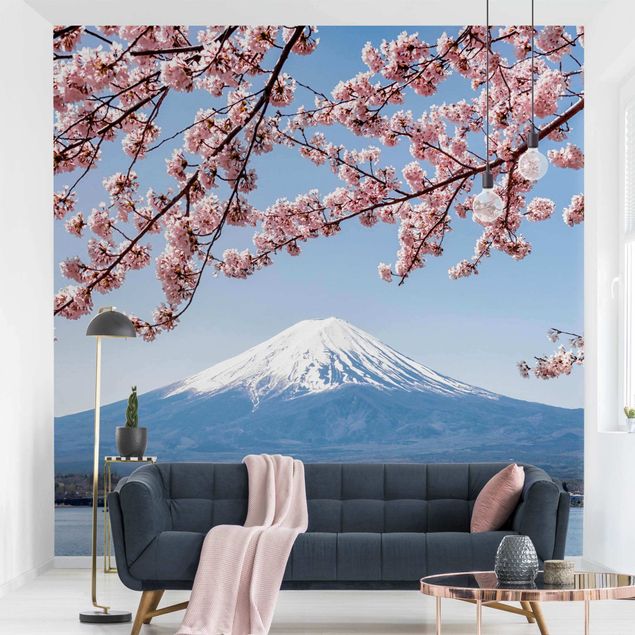 Tapete Natur Kirschblüten mit Berg Fuji
