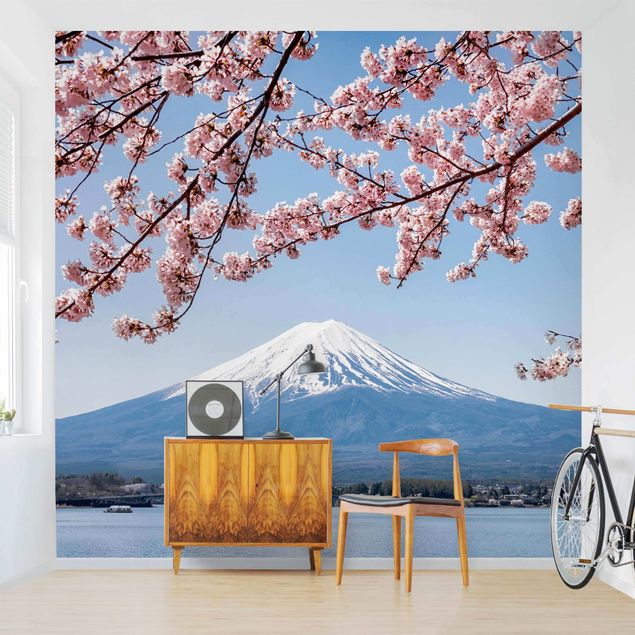 Moderne Tapeten Kirschblüten mit Berg Fuji