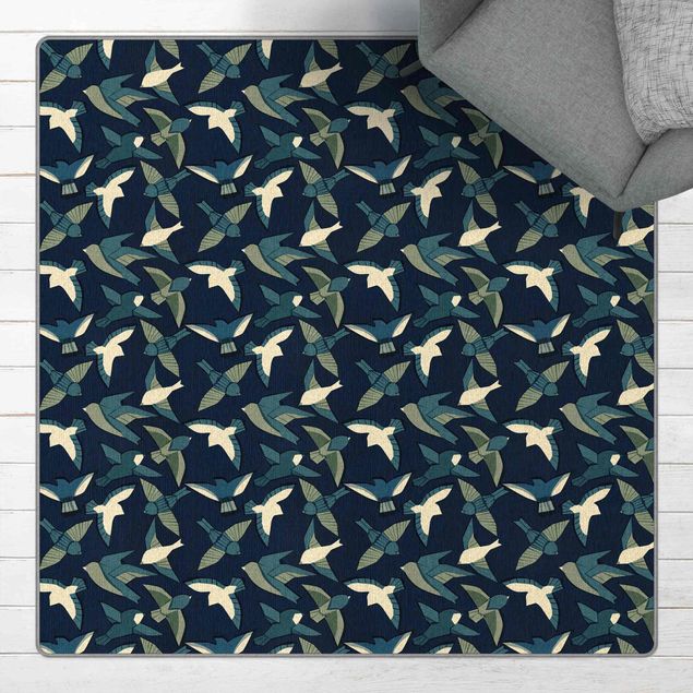 Moderne Teppiche Kleine Vögel in Blau
