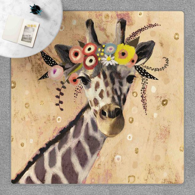 Beiger Teppich Klimt Giraffe