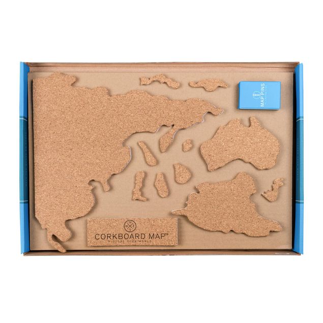 Weltkarte Kork Pinnwand mit 16 Landkarten-Pins 100 x 45 cm