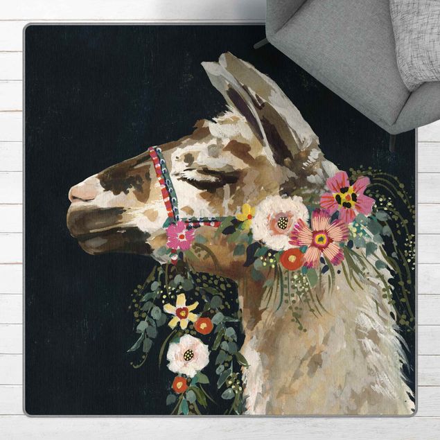 Moderne Teppiche Lama mit Blumenschmuck II