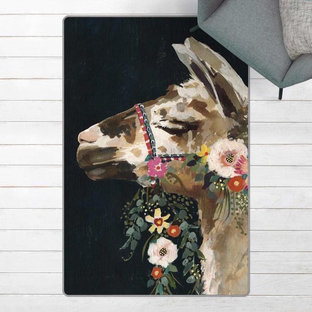 Moderne Teppiche Lama mit Blumenschmuck II