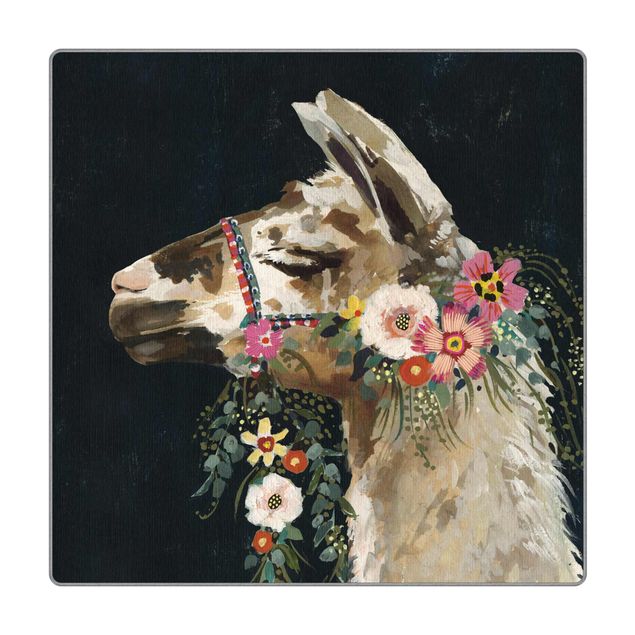 Webteppich Lama mit Blumenschmuck II